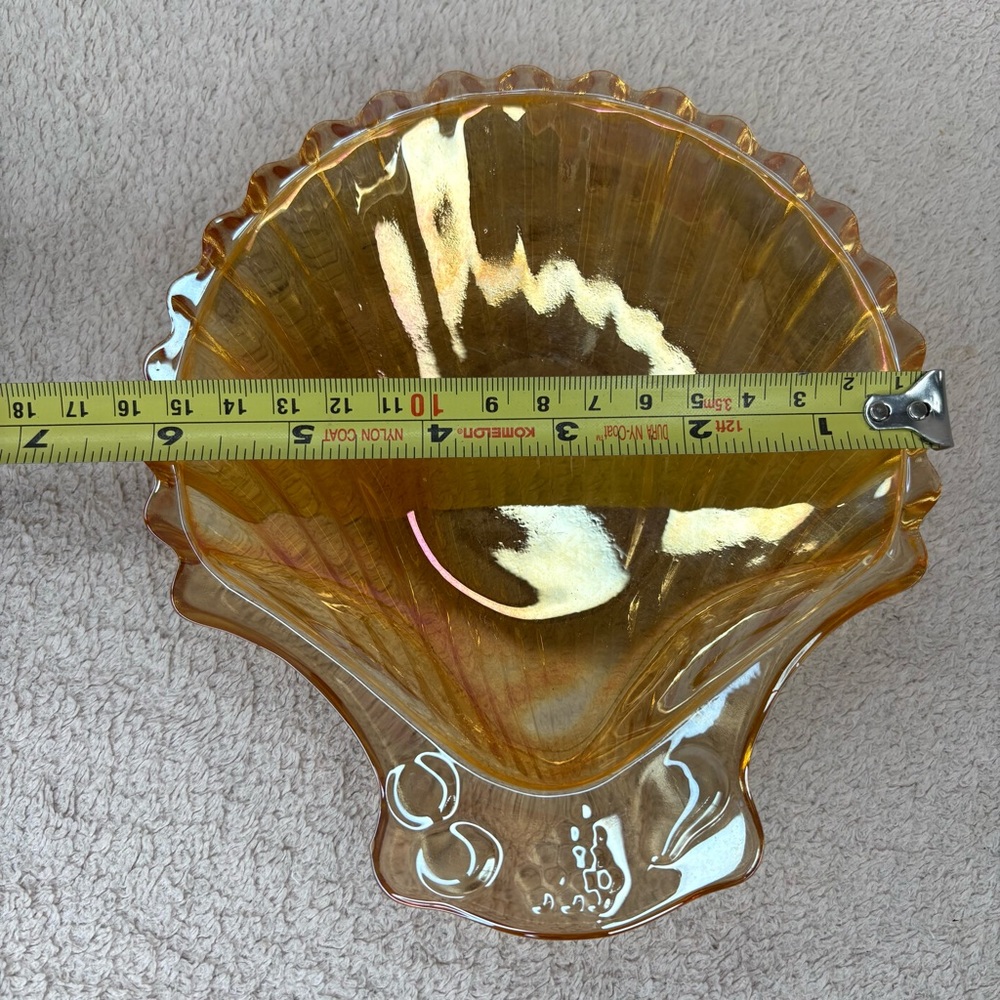 Vintage Carnival Amber Glass Small Sea Shell Trinket Dish Orange VTG Retro MCM - Picture 8 of 16